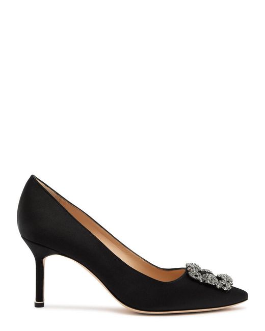 Manolo Blahnik Black Hangisi 75 Silk-Satin Pumps