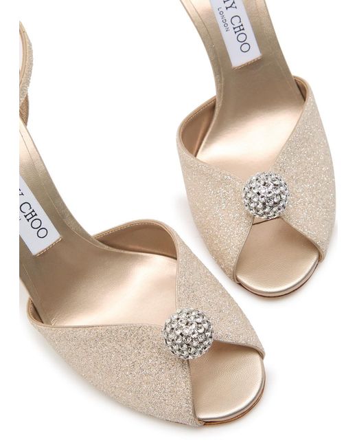 Jimmy Choo Natural Sacora 85 Glitter Metallic Leather Sandals