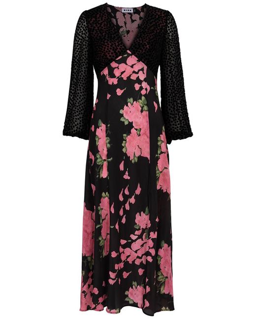 Rixo Black Melanie Floral-print Silk Maxi Dress