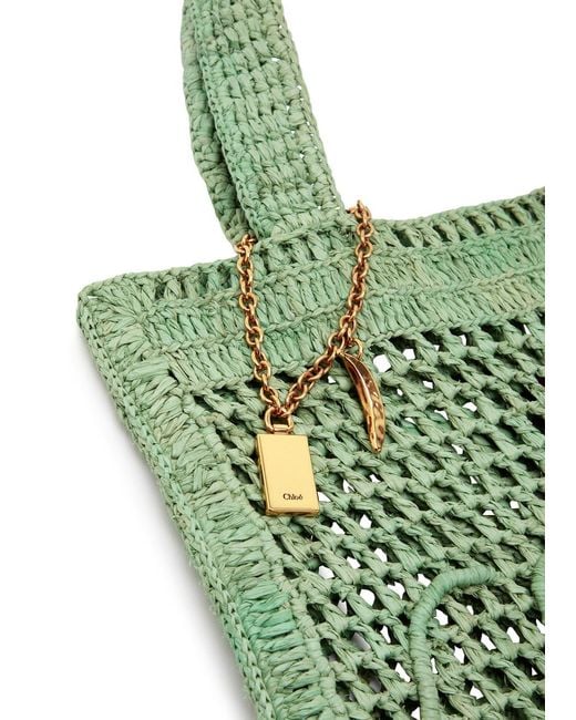 Chloé Green Summer Banana Logo Raffia Tote
