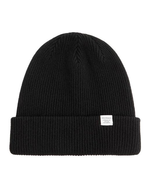 Norse Projects Black Ribbed Wool Beanie for men