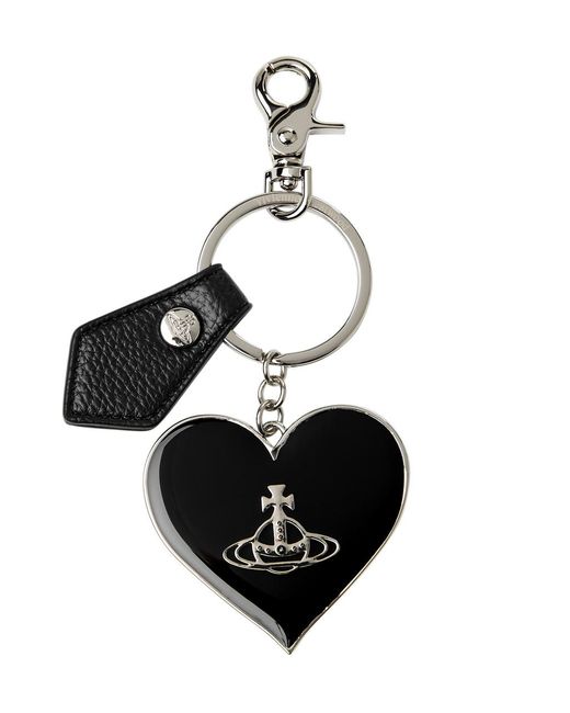 Vivienne Westwood Black Logo Heart Silver-plated Keyring