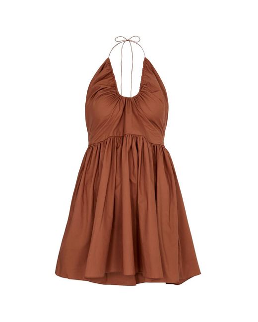 Matteau Brown Halterneck Cotton Mini Dress