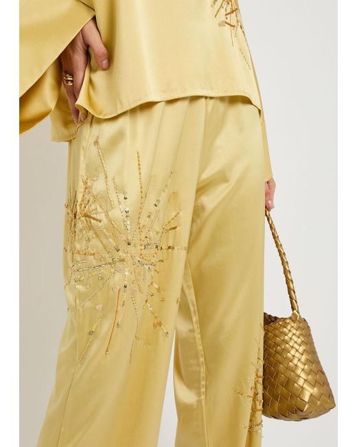 BERNADETTE Yellow Louis Embellished Stretch-Silk Trousers