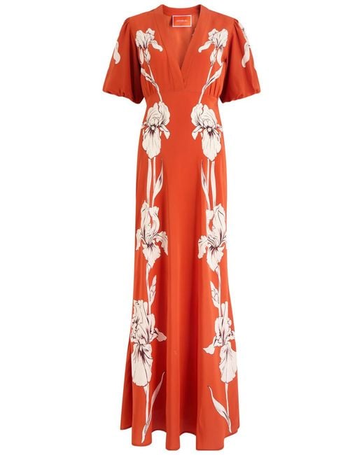 LaDoubleJ Red Marlene Floral-Pinted Silk-Crepe Maxi Dress