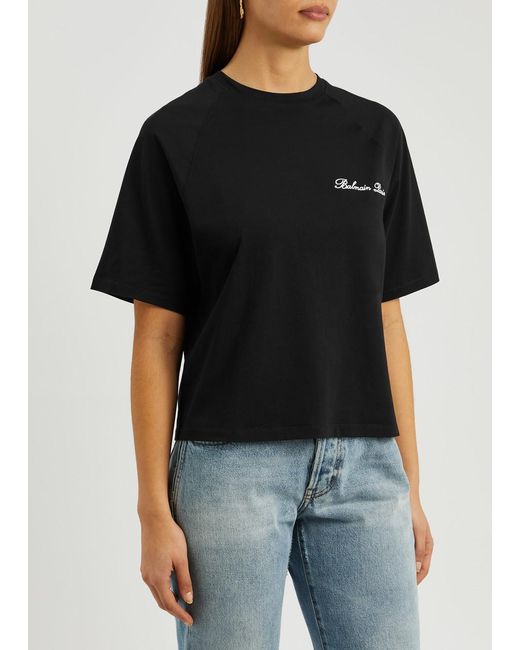 Balmain Black Logo-embroidered Cotton T-shirt