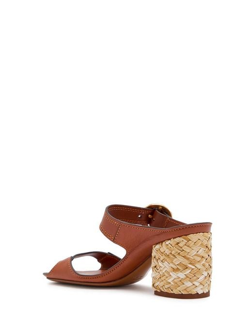 Zimmermann Brown Solena 65 Leather And Raffia Mules