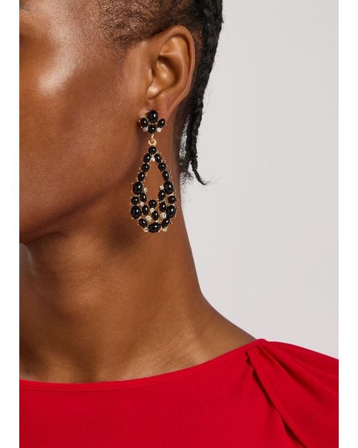 Kenneth Jay Lane Black Cabochon-Embellished 22Kt-Plated Drop Earrings