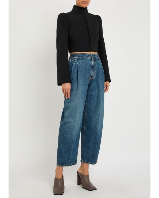 Alaïa Black Funnel-Neck Cavalry Twill Cropped Jacket