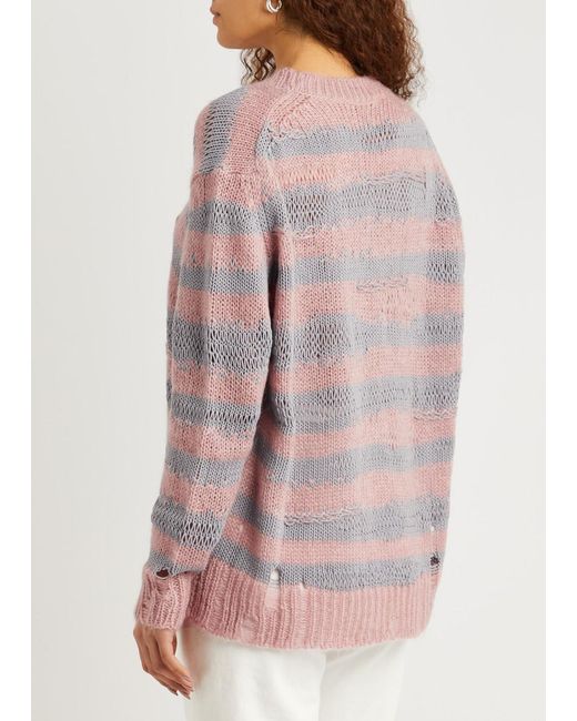 Acne Pink Striped Open-knit Cotton-blend Jumper