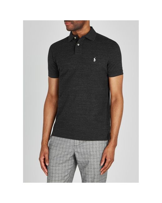 Polo Ralph Lauren Black Custom Slim Piqué Cotton Polo Shirt for men