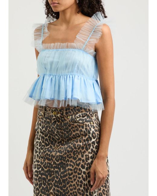 Sister Jane Blue Lexi Ruffled Cropped Tulle Top