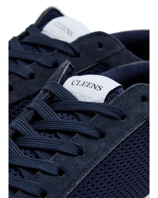 Cleens Blue Luxor Slim Panelled Mesh-Knit Sneakers for men