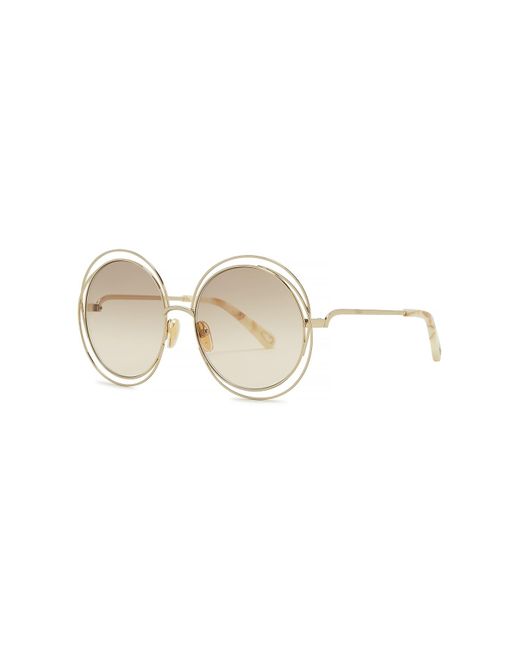 Chloé White Carlina-Tone Round-Frame Sunglasses, Sunglasses, Cream Tips