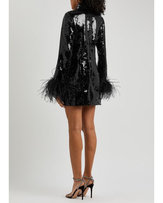 16Arlington Black Michelle Feather-trimmed Sequin Mini Dress