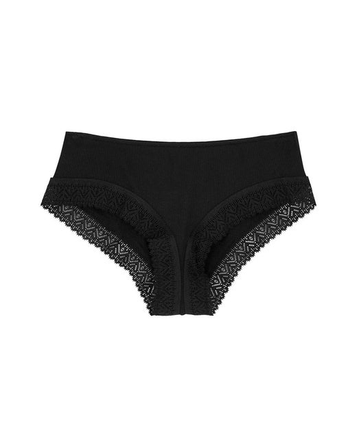 Simone Perele Black Eugenie Ribbed Lace-trimmed Briefs
