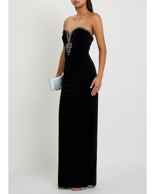 Self-Portrait Black Embellished Velvet Gown