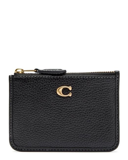 COACH Black Logo Polished Leather Id Case