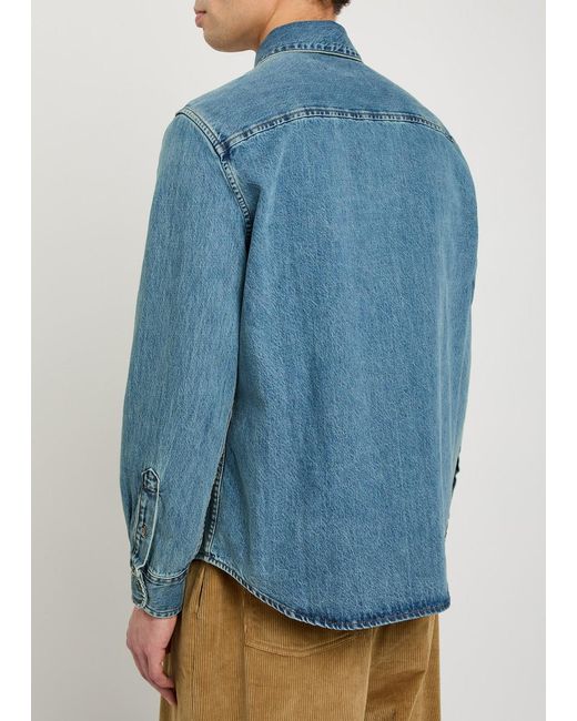 AMI Blue Logo-Embroidered Denim Shirt for men
