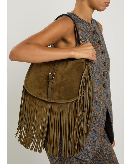 Etro Green Pony Medium Fringed Suede Cross-Body Bag