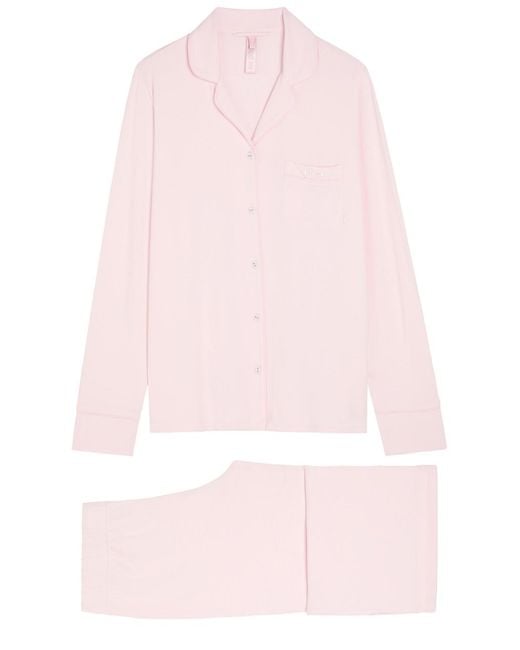 Skims Pink Logo-Embroidered Stretch-Modal Pyjama Set