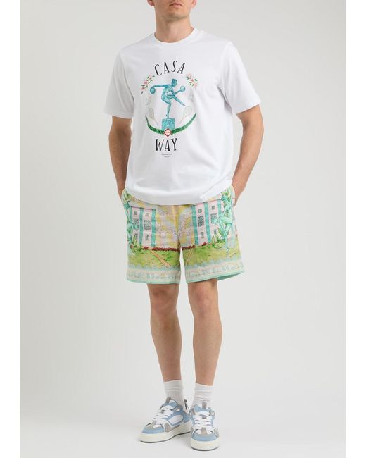 Casablancabrand Blue Printed Linen Shorts for men