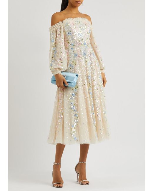 Needle & Thread White Confetti Sequin-Embellished Tulle Dress