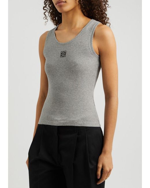 Loewe Gray Logo-Embroidered Stretch-Cotton Tank