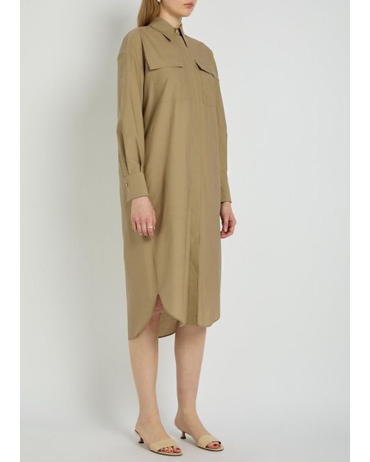 Brunello Cucinelli Natural Crinkled Cotton-Blend Midi Shirt Dress