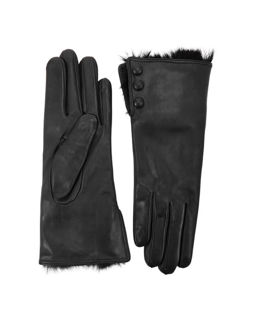 Dents Black Sophie Fur-Trimmed Leather Gloves