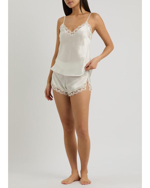 Simone Perele White Love Me Lace-Trim Silk-Satin Pyjama Shorts