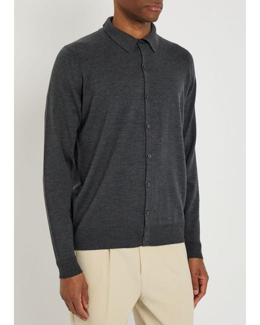 John Smedley Black Tibor Merino Wool Overshirt for men