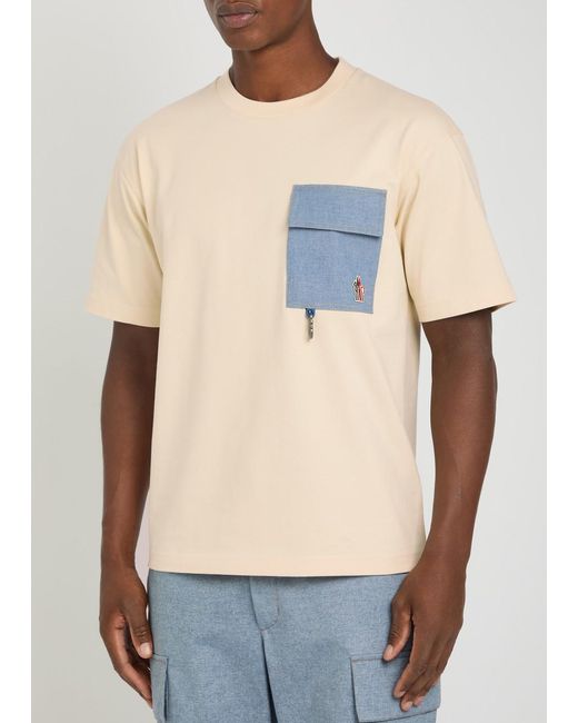 Moncler White Denim-Pocket Logo Cotton T-Shirt for men