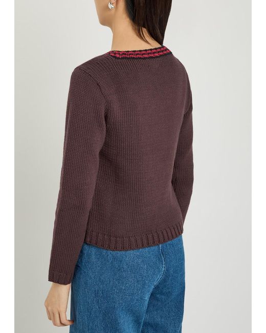 Bode Purple Lapdog Intarsia Cotton And Wool-Blend Top