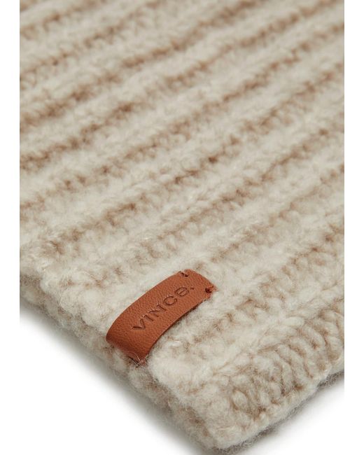 Vince Natural Ribbed Cashmere And Silk-blend Beanie