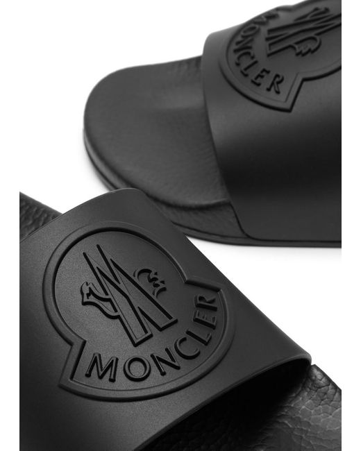 Moncler Black Basile Logo Rubber Sliders for men