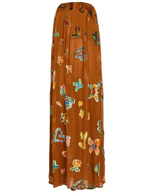 ALÉMAIS Orange Devoré Silk-Blend Maxi Dress