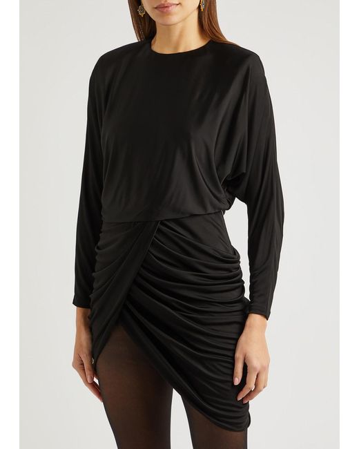 Saint Laurent Black Draped Asymmetric Satin-jersey Mini Dress