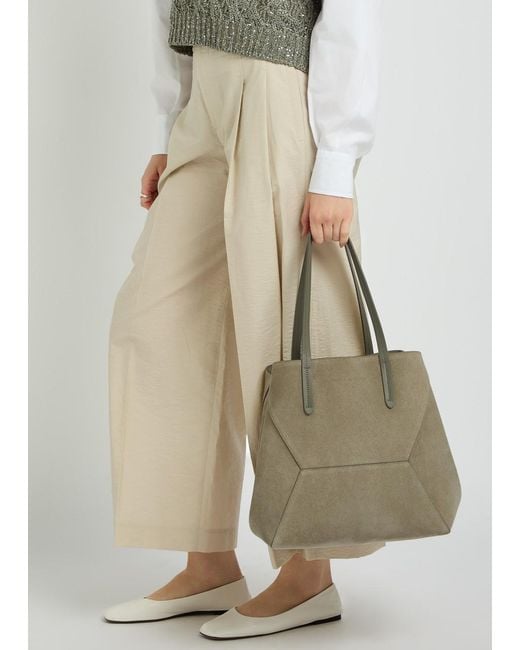 Brunello Cucinelli Gray Bead Medium Suede Tote Bag