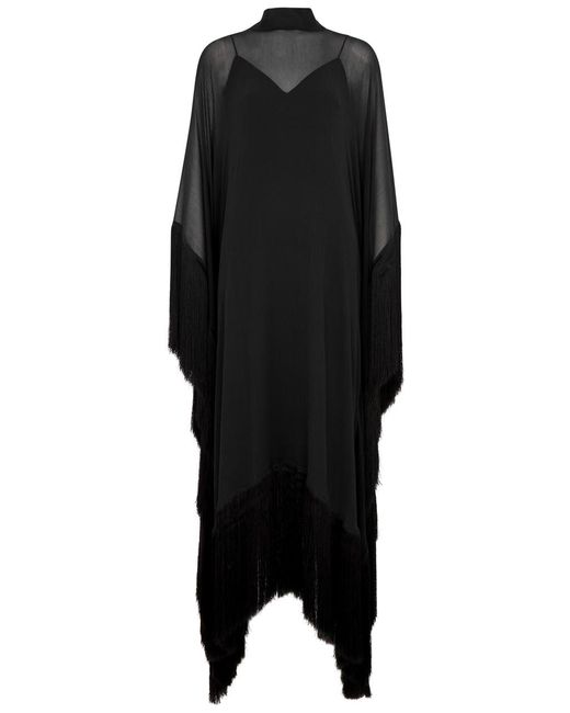 ‎Taller Marmo Black Mrs Ross Fringed Silk-georgette Maxi Dress