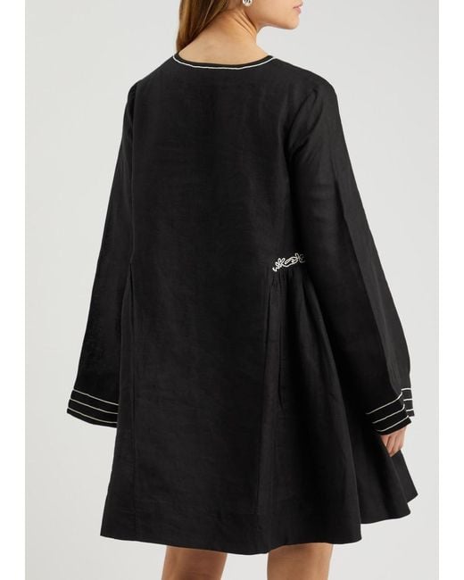 Merlette Black Riverside Embroidered Linen Mini Dress
