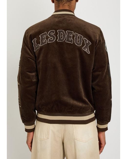 Les Deux Black Quilted Appliquéd Corduroy Varsity Jacket for men