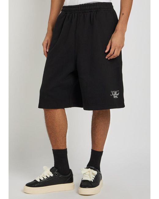 Kidwest Black Script Logo-Print Cotton Shorts for men