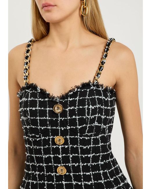 Balmain Black Checked Tweed Mini Dress