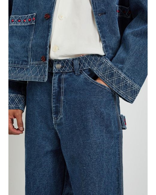 Bode Blue Knolly Embroidered Straight-Leg Jeans for men