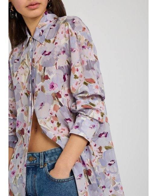 Balmain White Floral-Print Silk Shirt