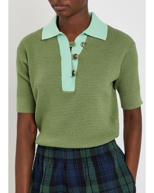 J.W. Anderson Green Waffle-Knit Cotton-Blend Polo Shirt