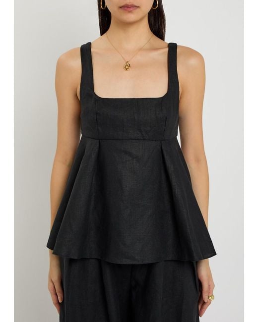 Faithfull The Brand Black Ellie Linen Top
