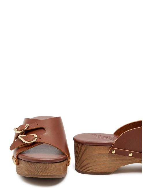 Ancient Greek Sandals Brown Natali Sabot Leather Flatform Sandals