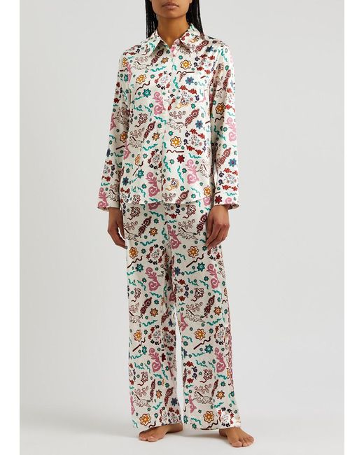Jessica Russell Flint White Danpatch Silk-satin Pyjama Trousers